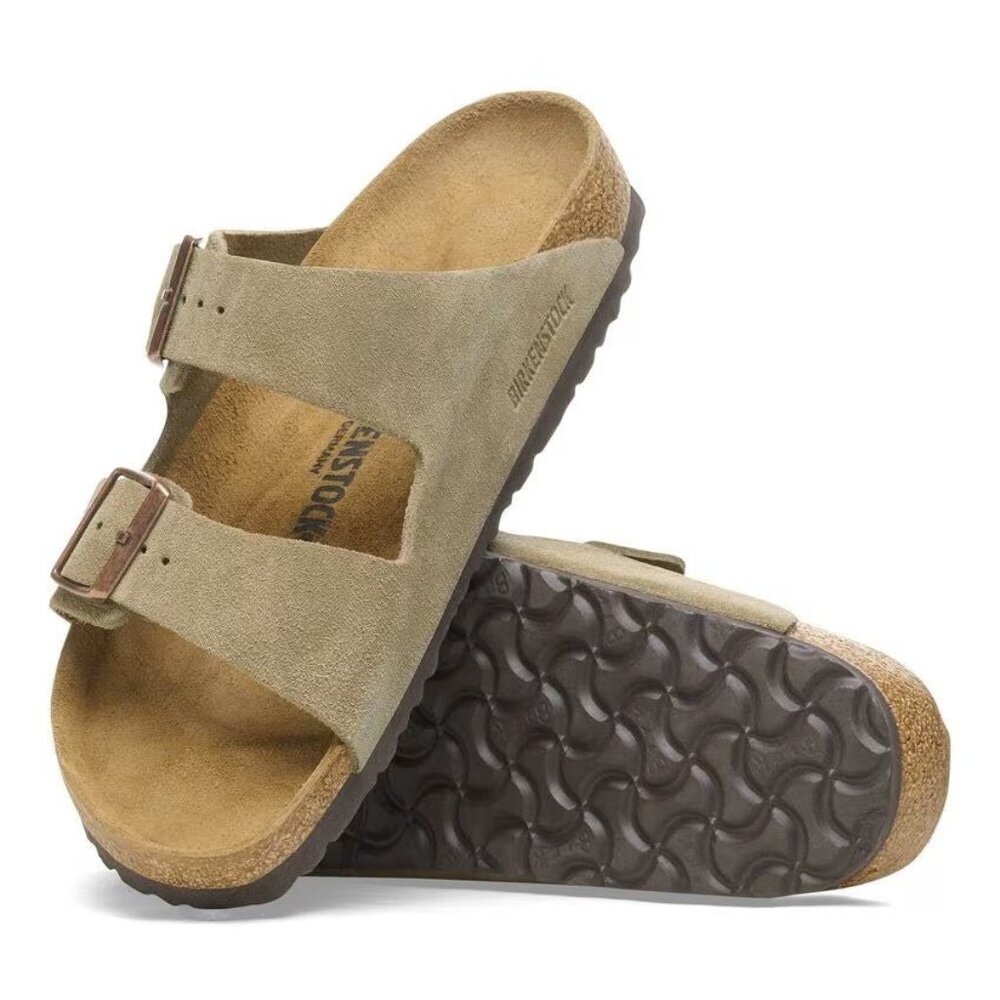 Birkenstock Arizona VL Suede Leather - Taupe Wide Unisex Sandal Hard Footbed - Picture 3 of 6